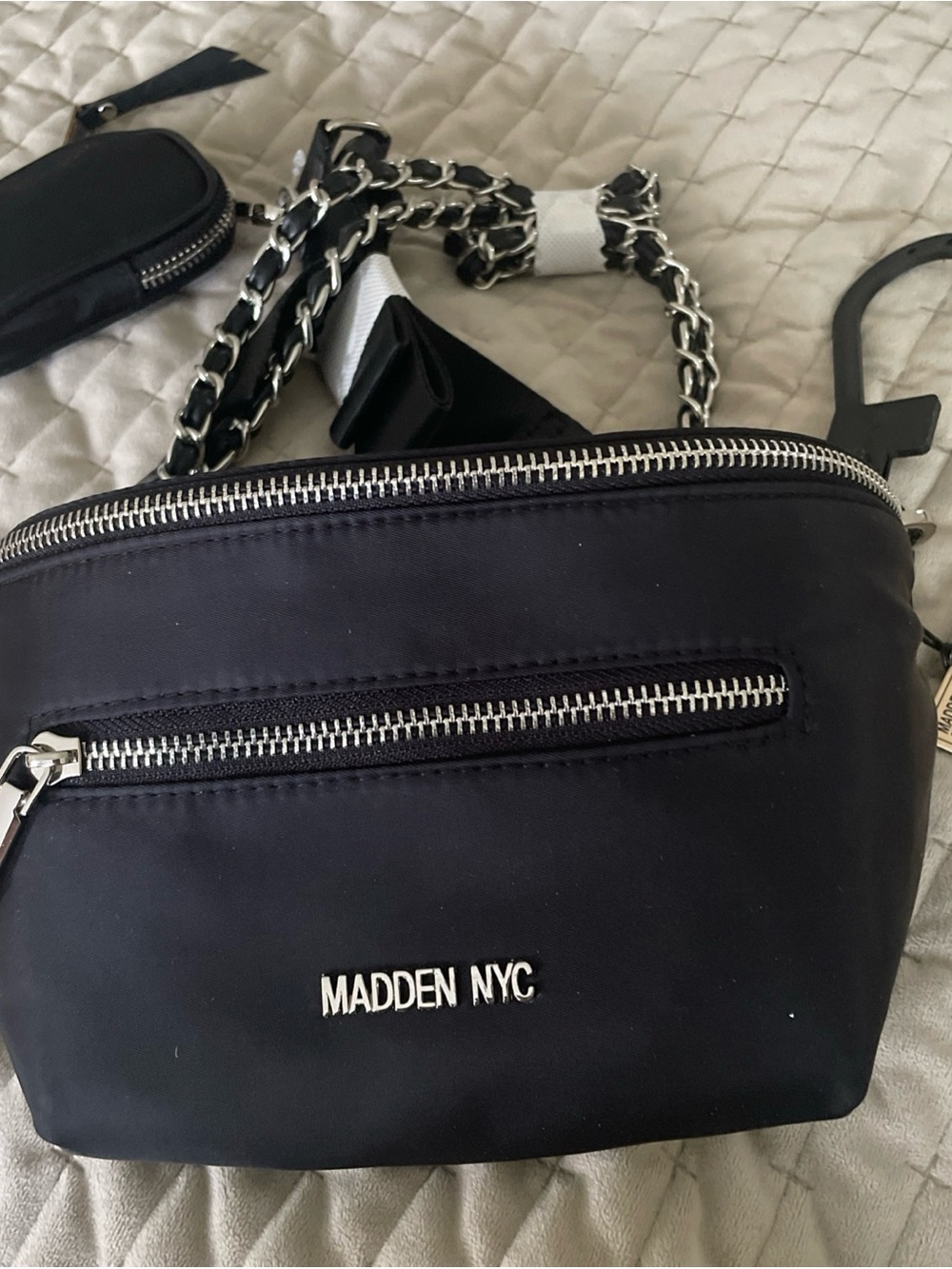 Madden NYC Black Chain-Trim Crossbody Bag